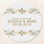 フローラエレガント金ゴールドレース（ホワイトダマスク付） 2 ラウンドペーパーコースター (正面)