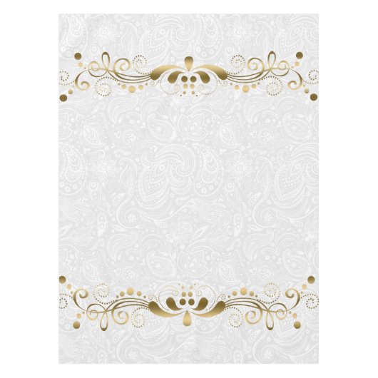 フローラエレガント金ゴールドレース（ホワイトダマスク2a） テーブルクロス (正面)