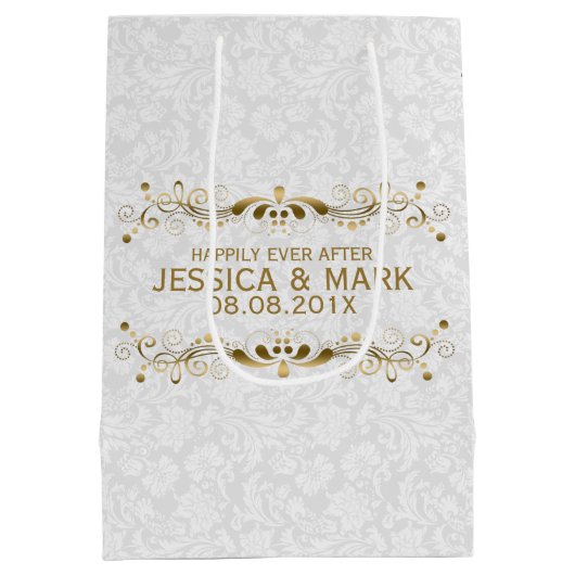 フローラエレガント金ゴールドレース（ホワイトダマスク2a） ミディアムペーパーバッグ (裏面)