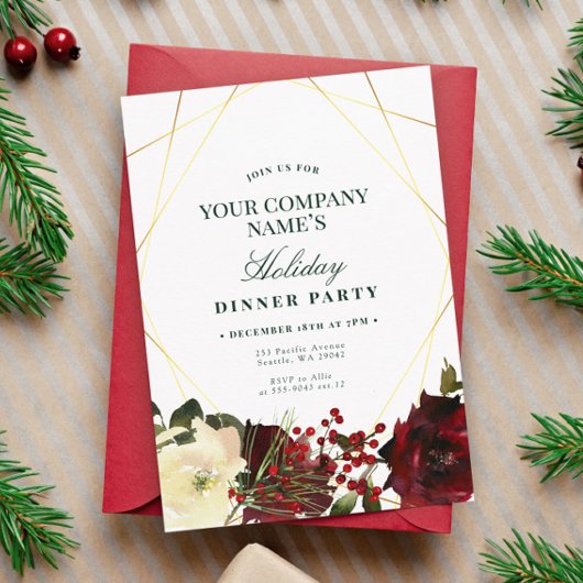 フローラエレガント金ゴールド企業のホリデーパーティー招待状 招待状