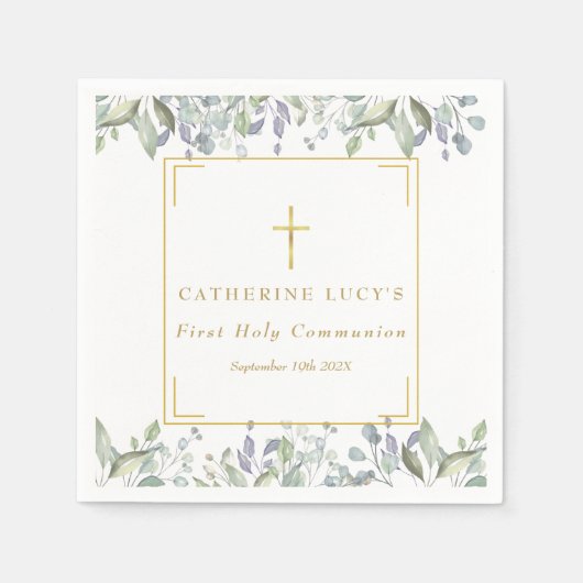 フローラエレガント金ゴールド十字聖餐式 スタンダードカクテルナプキン (正面)