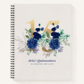 フローラエレガント金ゴールド番号15ブルーゲストブック ノートブック (正面)