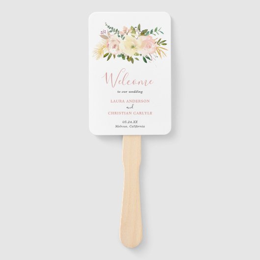 フローラエレガント金ゴールド赤面ピンク結婚式 プログラム ハンドファン (正面)