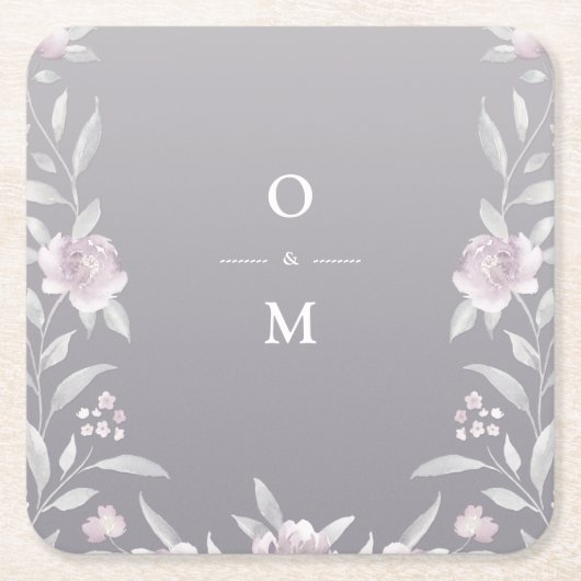 フローラエレガント銀Chinoiserieのモノグラ結婚ム スクエアペーパーコースター (正面)