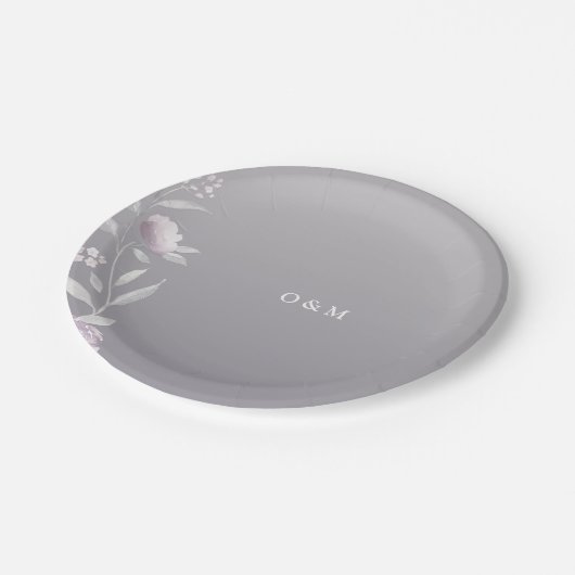 フローラエレガント銀Chinoiserieのモノグラ結婚ム ペーパープレート (アングル)