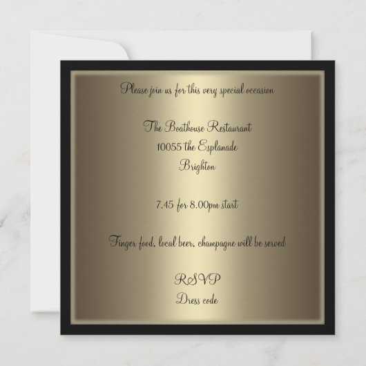 フローラエレガント銅白黒40歳の誕生日 招待状 (裏面)