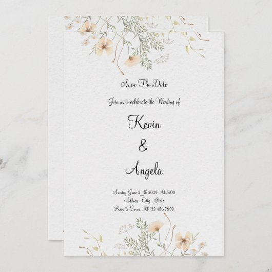 フローラエレガント間引き日付を保存 招待状 (正面/裏面)