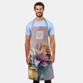 フローラエレガント香水ボトルほこりっぽいバラキッチン エプロン (着用した状態)