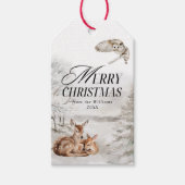 フローラエレガント鹿の水色メリークリスマス ギフトタグ (正面)