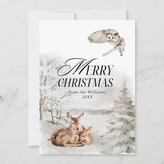 フローラエレガント鹿の水色メリークリスマス シーズンカード (正面)