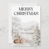 フローラエレガント鹿の水色メリークリスマス シーズンカード (正面)