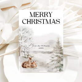 フローラエレガント鹿の水色メリークリスマス シーズンカード