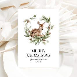 フローラエレガント鹿の水色メリークリスマス シーズンカード