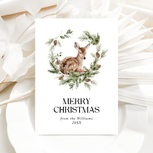 フローラエレガント鹿の水色メリークリスマス シーズンカード