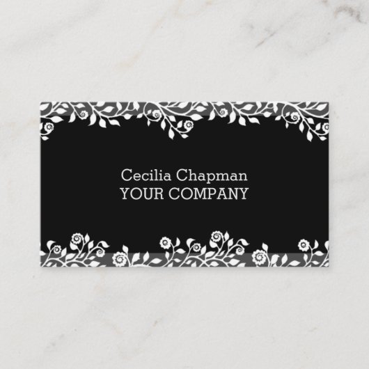 フローラエレガント黒スタイリッシュパーソナライズされたゴシック 名刺 (正面)