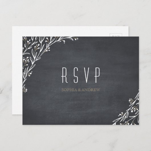 フローラエレガント黒板素朴な結婚式RSVP インビテーションポストカード (正面/裏面)