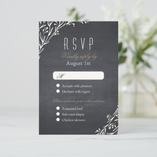 フローラエレガント黒板素朴な結婚式RSVP 出欠カード (スタンド正面)