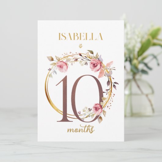 フローラエレガント1年目のベビーマイルストーンカード 招待状 (スタンド正面)