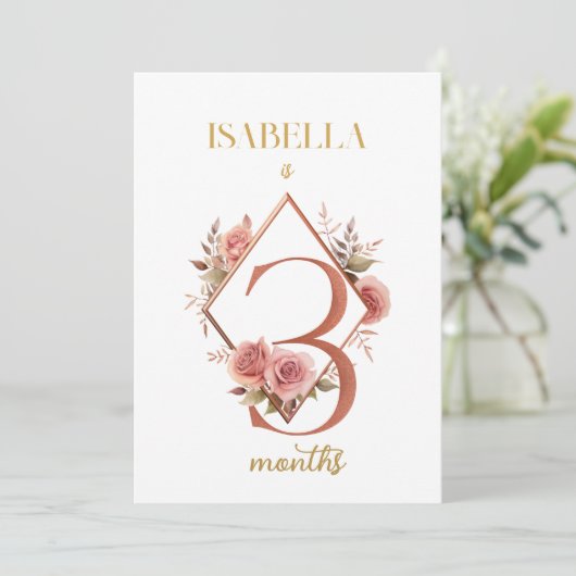 フローラエレガント1年目のベビーマイルストーンカード 招待状 (スタンド正面)