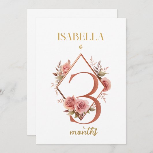 フローラエレガント1年目のベビーマイルストーンカード 招待状 (正面/裏面)