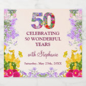 フローラエレガント50歳ボトル花50年 スパークリングワインラベル (シングルラベル)