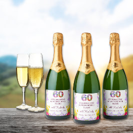 フローラエレガント60歳ボトル花60年 スパークリングワインラベル