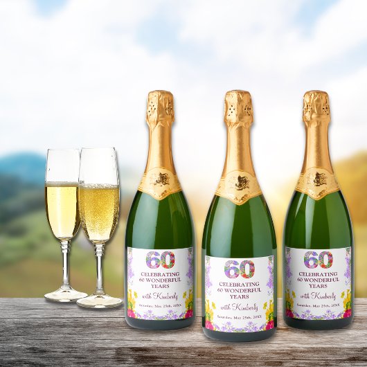 フローラエレガント60歳ボトル花60年 スパークリングワインラベル