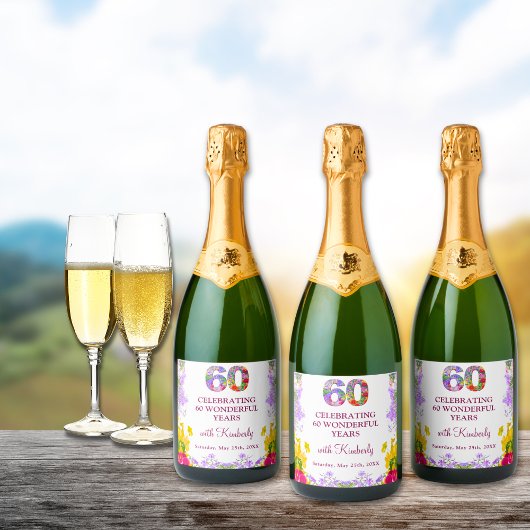 フローラエレガント60歳ボトル花60年 スパークリングワインラベル