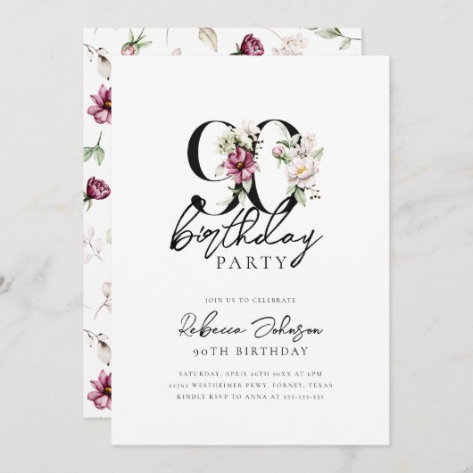 フローラエレガント90誕生日 招待状 (正面/裏面)