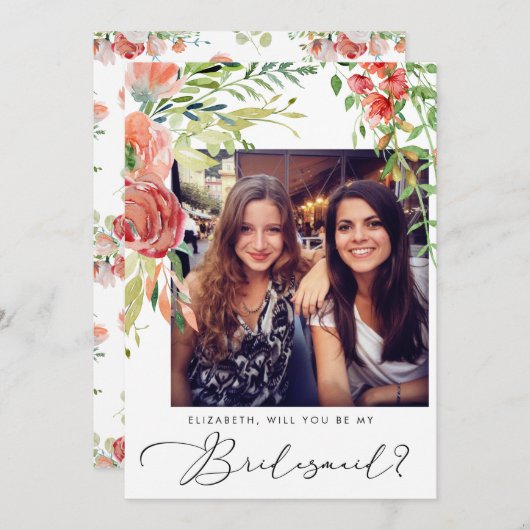 フローラエレガント·フォト·ブライズメイドの提案 招待状 (正面/裏面)