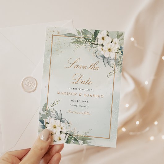 フローラエレガントBohoフォトウェディング日付を保存 招待状