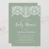 フローラエレガントBrocadeレースセージ緑の赤ちゃんシャワー 招待状 (正面/裏面)