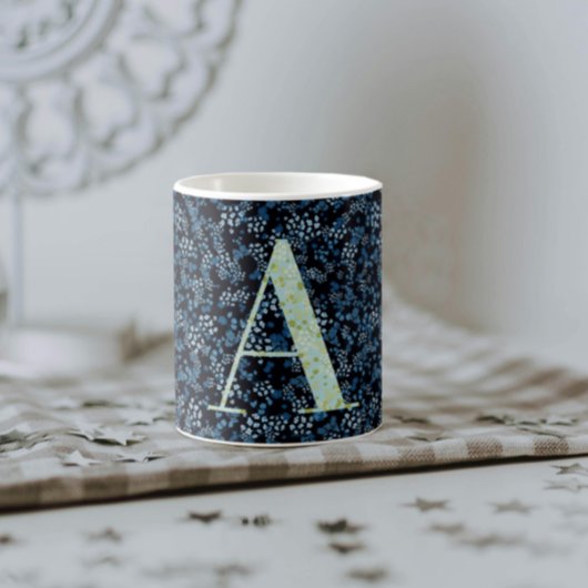 フローラエレガントClassy Monogram A blue w/phrase コーヒーマグカップ