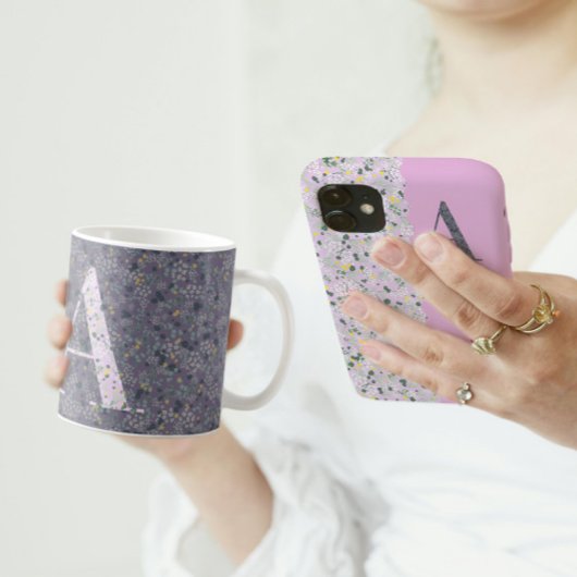 フローラエレガントClassy Monogram A purple w/phrase コーヒーマグカップ