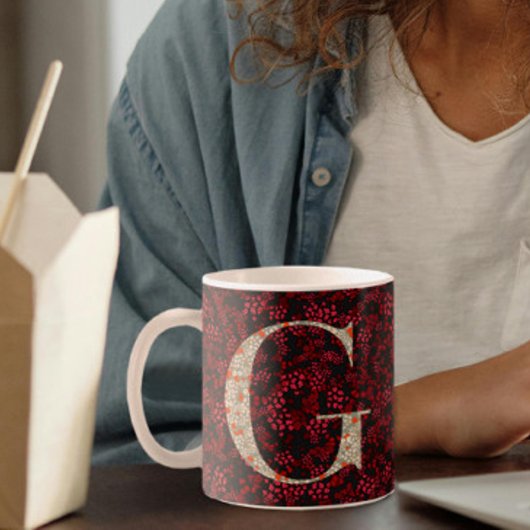 フローラエレガントClassy Monogram G赤（フレーズ付き） コーヒーマグカップ