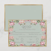 フローラエレガントPeonies金ゴールドスクリプトウェディングRSVP 出欠カード (正面/裏面)