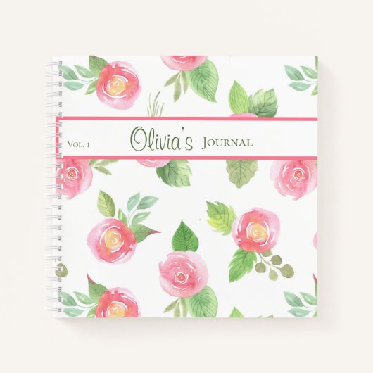 フローラエレガントScript Pink Roses Journal ノートブック (正面)