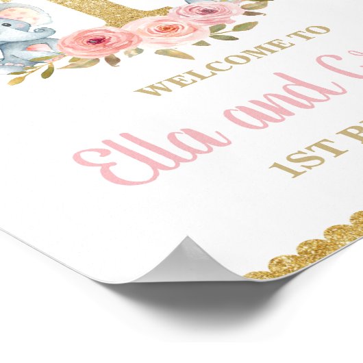 フローラエレファントツインガールズ1stバースデーウェルカム ポスター (角)