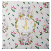 フローラエレファントモノグラムガールピンクベッドルーム子供部屋 タイル (正面)