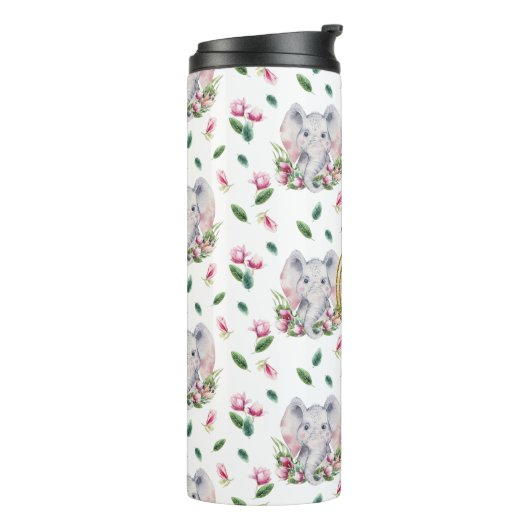 フローラエレファントモノグラムガールピンクベッドルーム子供部屋 タンブラー (回転左)