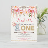 フローラエレファント招待状ピンク金ゴールドボホ誕生日 招待状 (スタンド正面)