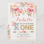 フローラエレファント招待状ピンク金ゴールドボホ誕生日 招待状 (正面/裏面)