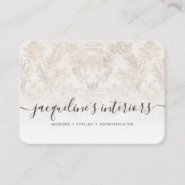 フローラオエレガントフホワイトアイボリーヴィンテージウッドダマスク 名刺