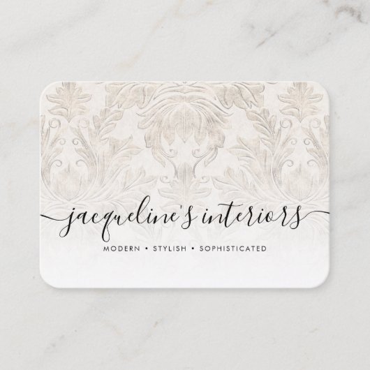 フローラオエレガントフホワイトアイボリーヴィンテージウッドダマスク 名刺 (正面)