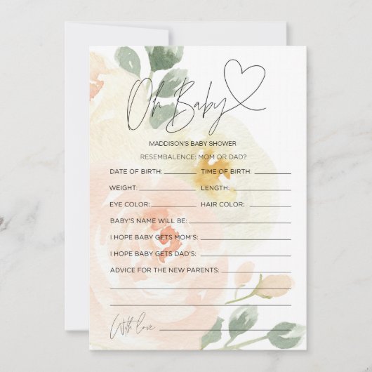 フローラオベビー赤ちゃんシャワー予測願いカード 招待状 (正面)