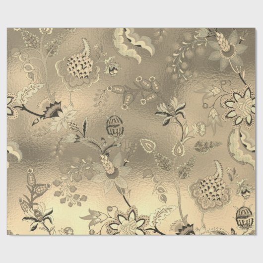 フローラオリエンタルガーデン金ゴールドセピアフォキシアガラス ラッピングペーパー (フラット)