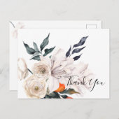 フローラオレンジと白結婚のサンキューハガキ ポストカード (正面/裏面)