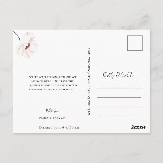 フローラオレンジと白結婚のサンキューハガキ ポストカード (裏面)