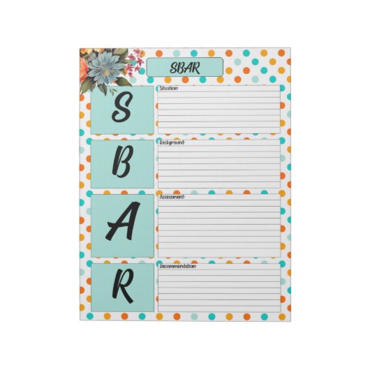 フローラオレンジと青_ SBAR Temp ノートパッド (回転)