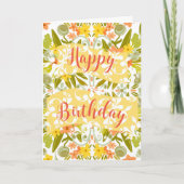フローラオレンジイエローオリジナルアートハッピーバースデー カード (正面)